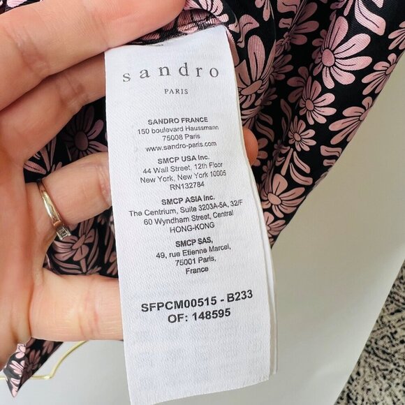 Sandro Helia silk crop top, black/pink, Size 1 - Picture 8 of 11